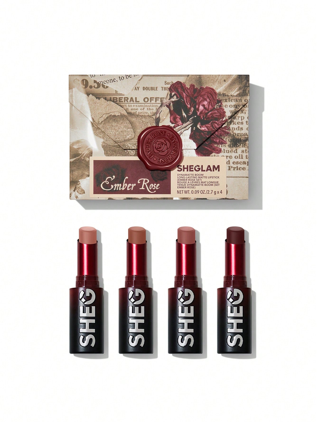 Sheglam Ember Rose Dynamatte Boom Long-lasting Matte Lipstick set 2.7gx4