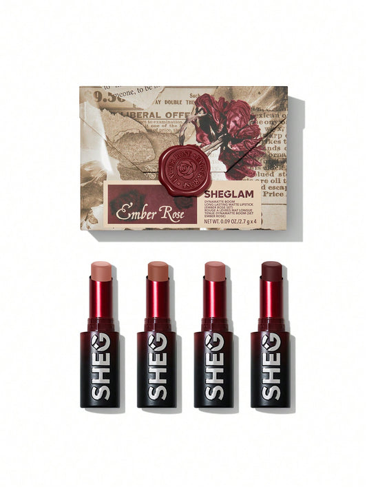 Sheglam Ember Rose Dynamatte Boom Long-lasting Matte Lipstick set 2.7gx4